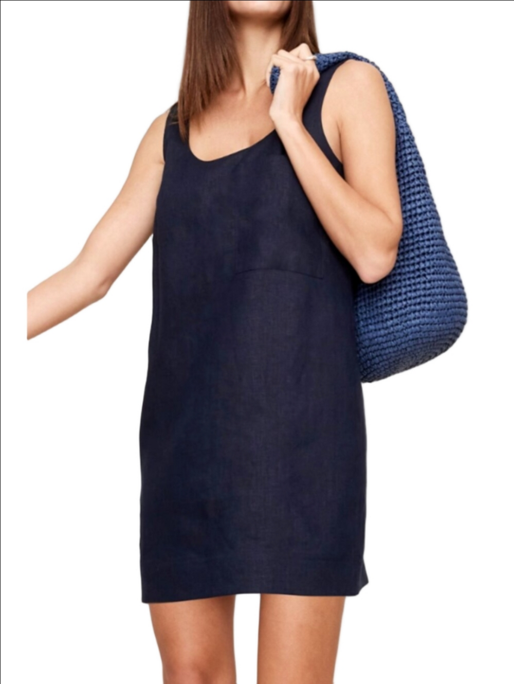 BANANA REPUBLIC Navy 100% linen sleeveless loose fit shift mini dress